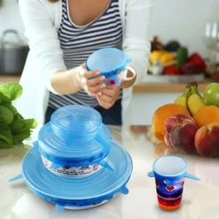 Återanvändningsbara Miljövänliga Elastiska Lock Förvaring Kök Transparent 12 Återanvändningsbara Miljövänliga Elastiska Lock Förvaring Kök Transparent -Köksmaterial Försäljningsbutik 6 pack elastiska lock forslutning for matlador tojbara koksforvaring matrester kylskap ateranvandningsbar ersatt plastfolie miljovanliga 4