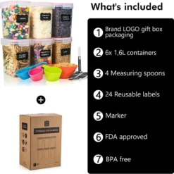 Förvaringsburkar Set Med 6 1,6L - För Kök, Lufttäta Förvaringsbehållare 11 Förvaringsburkar Set Med 6 1,6L - För Kök, Lufttäta Förvaringsbehållare -Köksmaterial Försäljningsbutik 71 N523e Yf2 L AC SL1500