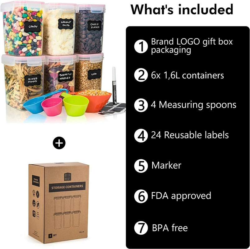 Förvaringsburkar Set Med 6 1,6L - För Kök, Lufttäta Förvaringsbehållare 6 Förvaringsburkar Set Med 6 1,6L - För Kök, Lufttäta Förvaringsbehållare - Bild 4