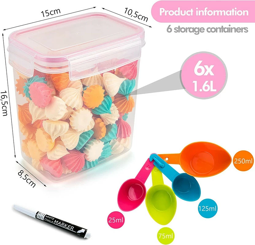 Förvaringsburkar Set Med 6 1,6L - För Kök, Lufttäta Förvaringsbehållare 5 Förvaringsburkar Set Med 6 1,6L - För Kök, Lufttäta Förvaringsbehållare - Bild 3