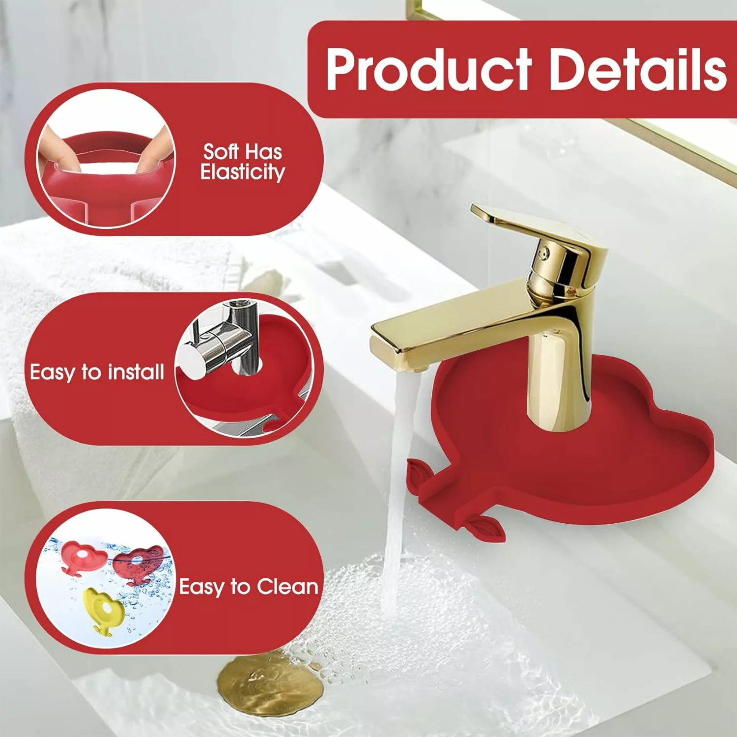 Silikon Kranmatta För Kök Badrum 2st Röd Gul Blomma 5 Silikon Kranmatta För Kök Badrum 2st Röd Gul Blomma - Bild 3