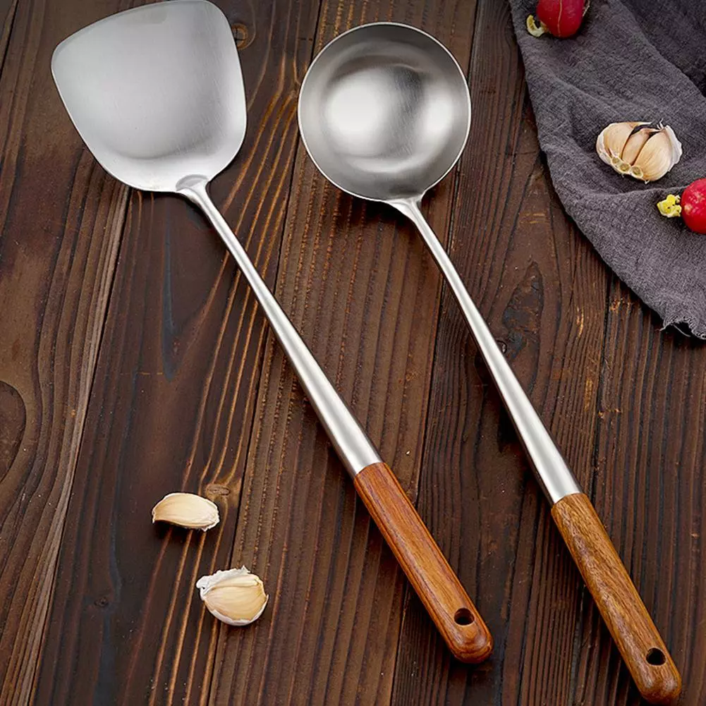 Rostfritt Stål Wok Spatel Slev 17 Tum Spatel Hem Kök Silver+log ColorB Spoon 4 Rostfritt Stål Wok Spatel Slev 17 Tum Spatel Hem Kök Silver+log ColorB Spoon - Bild 2