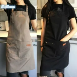 Kök Grillbar Förkläde Black -Köksmaterial Försäljningsbutik Nieuwe Mode Canvas Keuken Schorten Voor Vrouw Mannen Chef Werk Schort Voor Grill Restaurant Bar Winkel 2